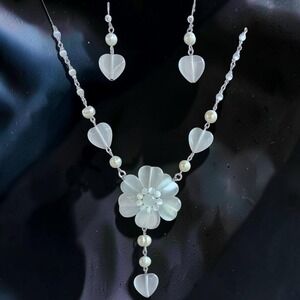 Butler & Wilson Cat's Eye Quartz Pearl Necklace Earrings Set Boxed B&W